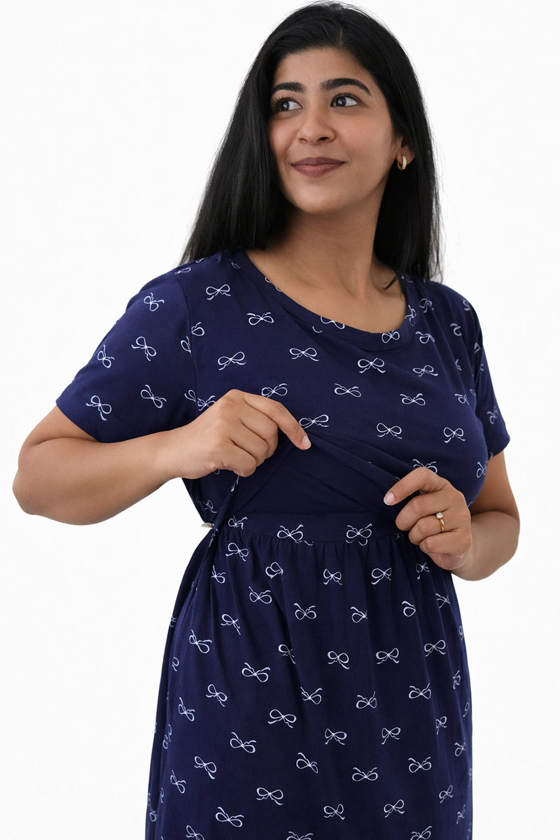 Navy Bow Whisper Zipless Feeding Gown