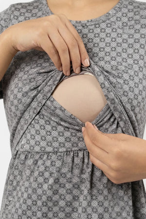 Floral Grid Zipless Feeding Gown