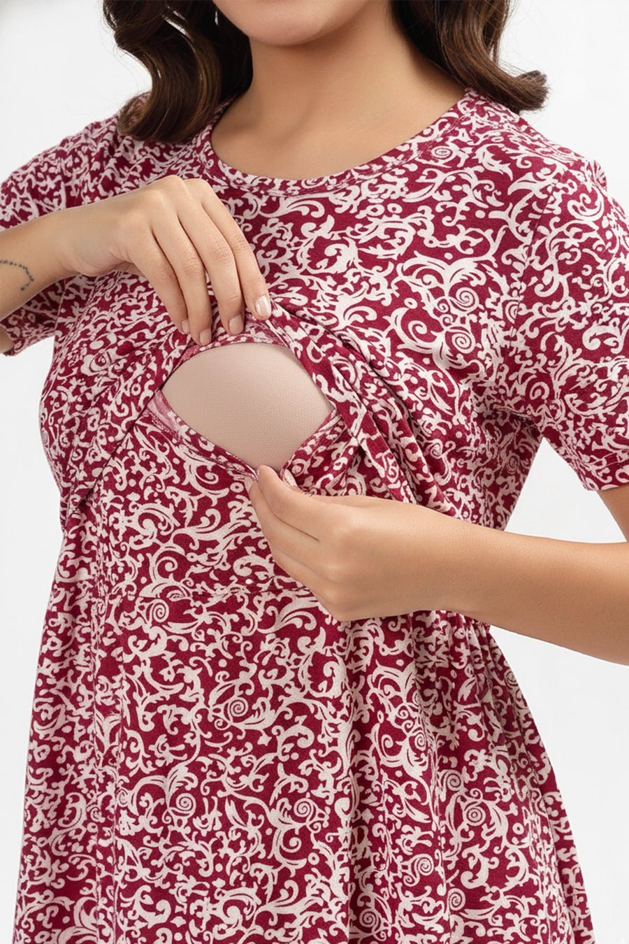 Red Swirl Zipless Feeding Gown