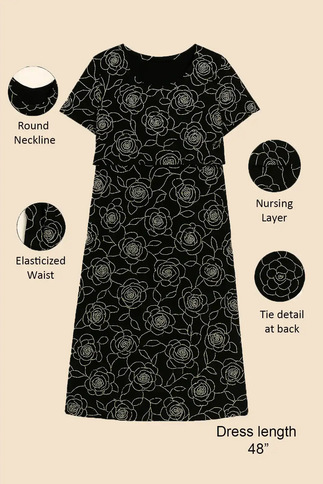 Shadow Rose Zipless Feeding Gown