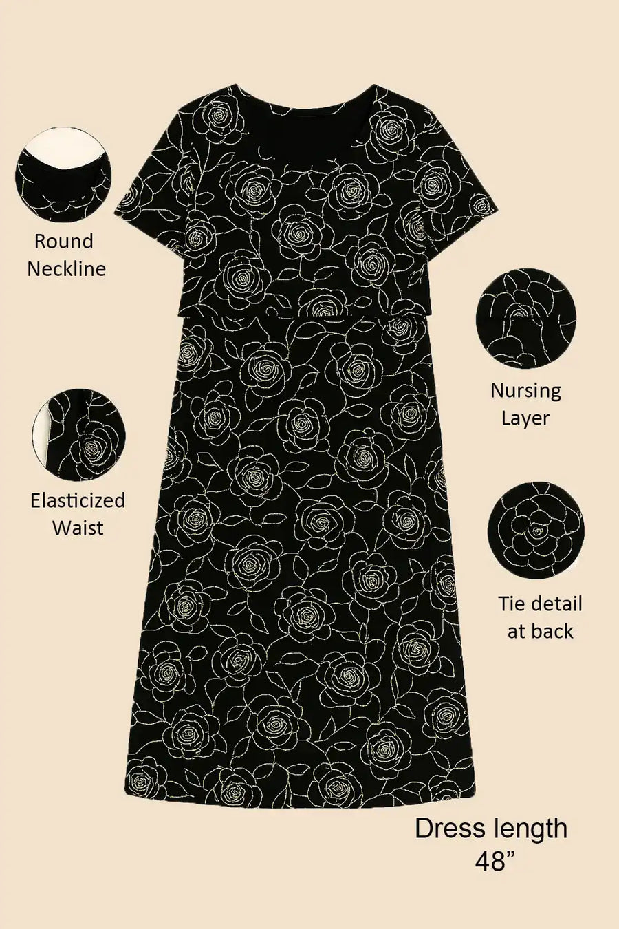Shadow Rose Zipless Feeding Gown