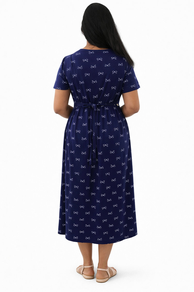 Navy Bow Whisper Zipless Feeding Gown