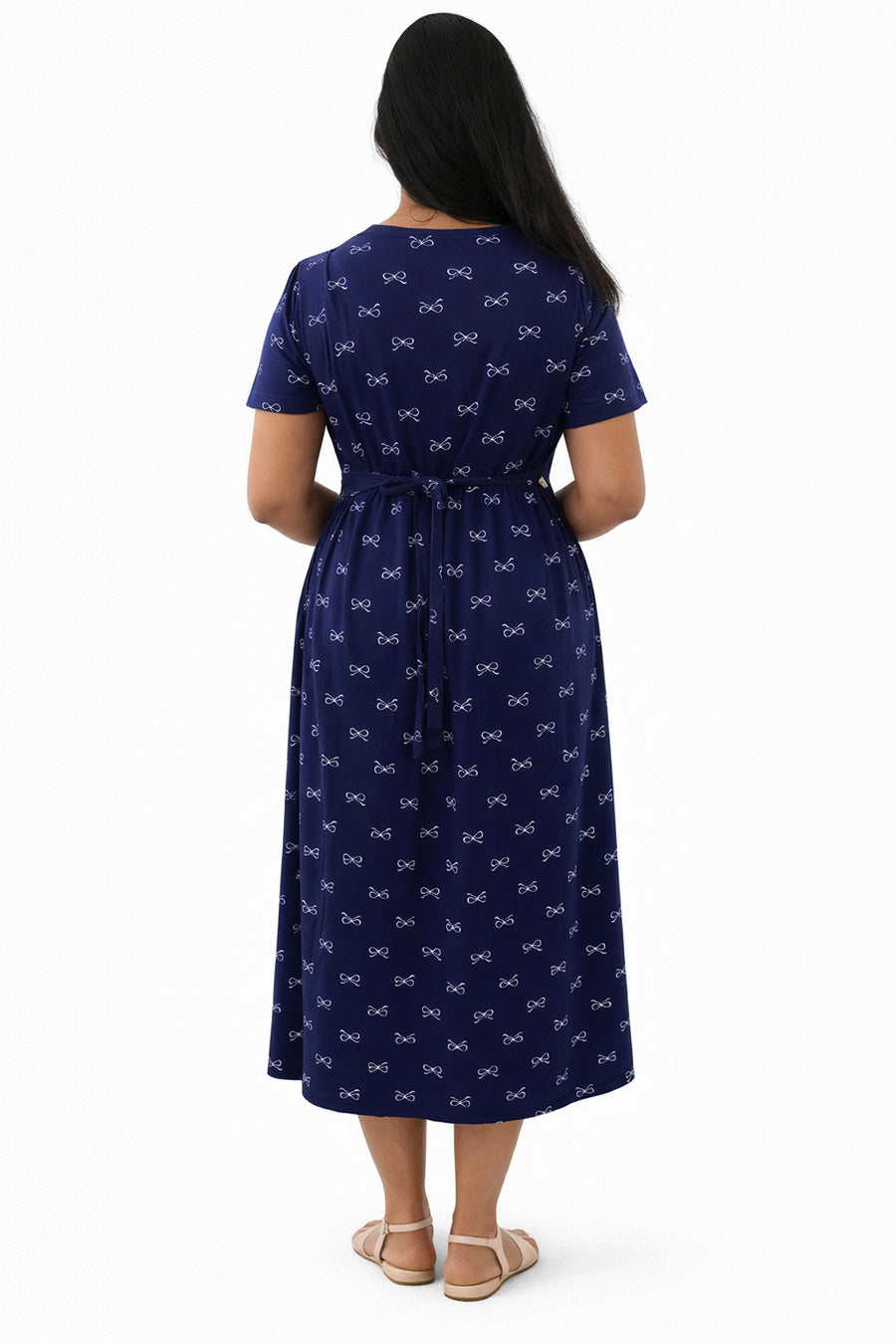 Navy Bow Whisper Zipless Feeding Gown