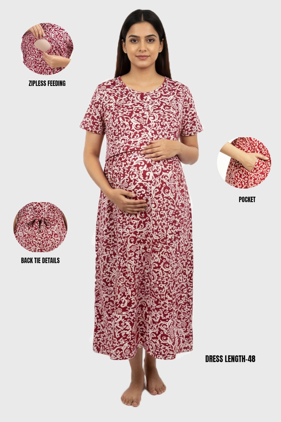 Red Swirl Zipless Feeding Gown