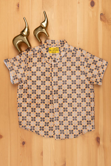 Karaikudi Chettinad Tile Inspires Print Boys Linen Shirt