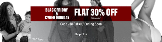 Black Friday and Cyber Monday sale banner with promotional text and code.