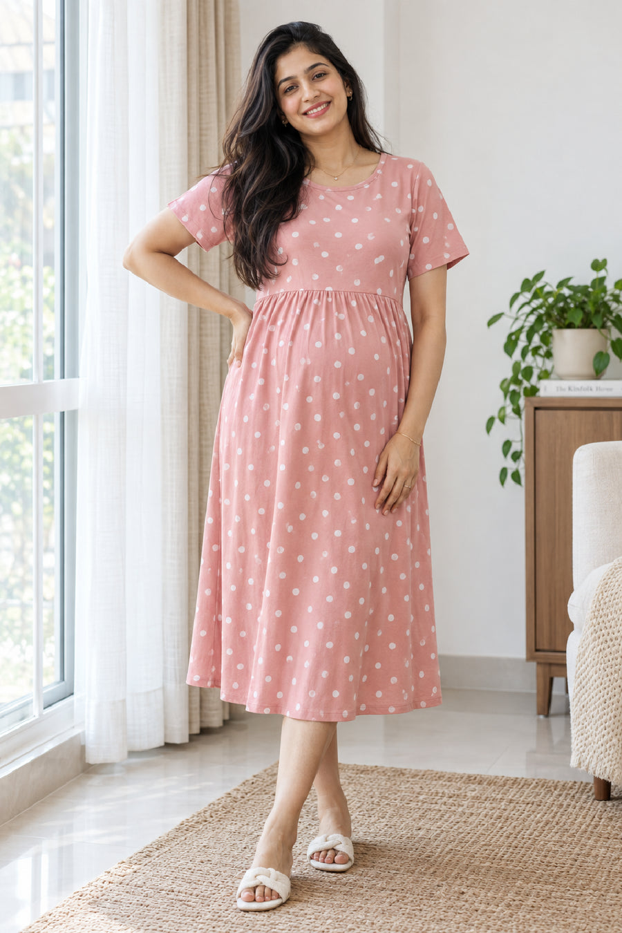 Blush Polka  Zipless Feeding Gown