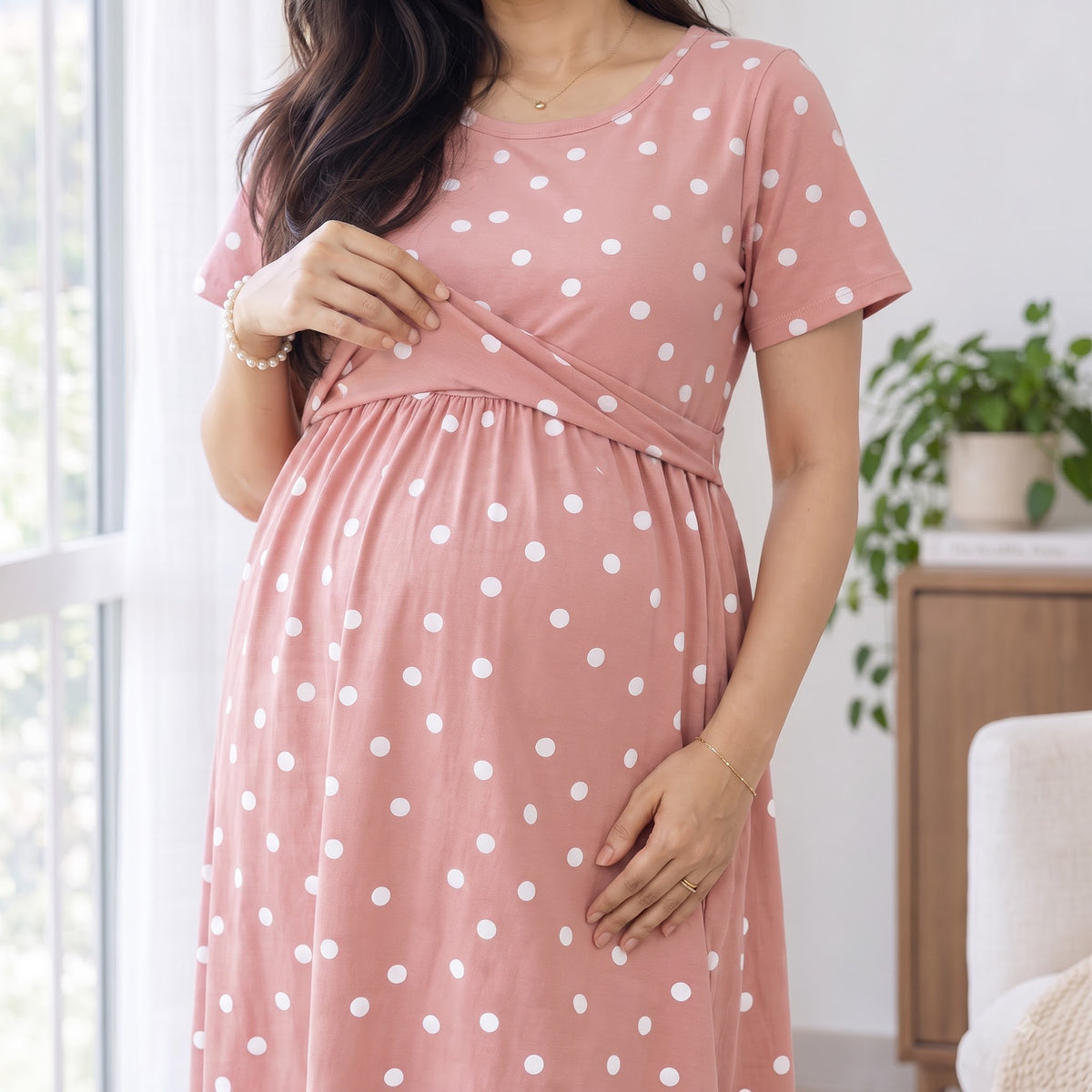 Blush Polka  Zipless Feeding Gown