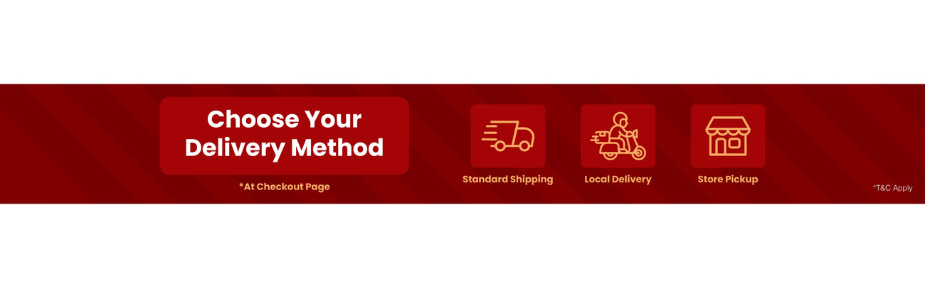 Red banner with text 'Choose Your Delivery Method' and icons for different delivery options on a white background.