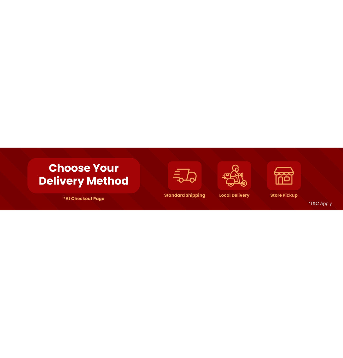 Red banner with text 'Choose Your Delivery Method' and icons for different delivery options on a white background.