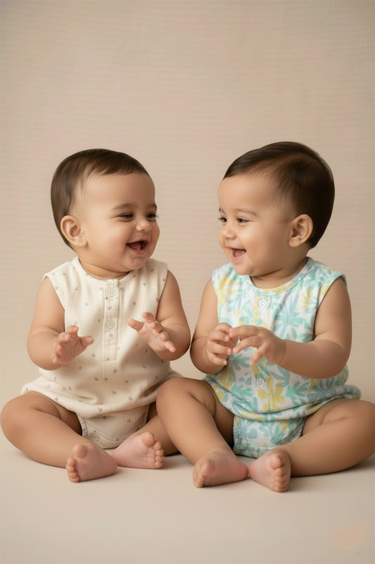 Muslin Romper(Watercolor Fronds & Filler Flowers)- Pack of 2