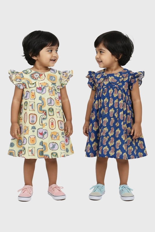Cotton Girls Frock (Paisley Charm & Zoo Crew) - Pack of 2