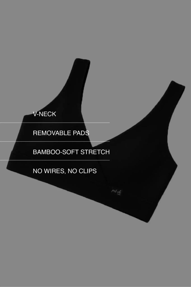 V-Neck Maternity Bamboo Bra – Jet Black