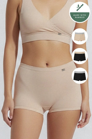 Mid-rise, High Coverage Bamboo Boy Shorts - Pack of 2(Assorted)