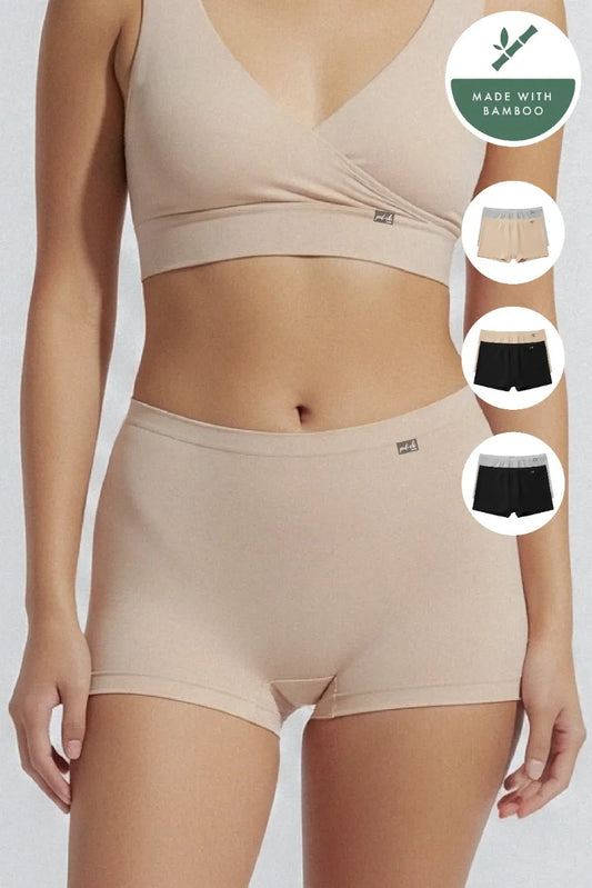 Mid-rise, High Coverage Bamboo Boy Shorts - Pack of 2(Assorted)