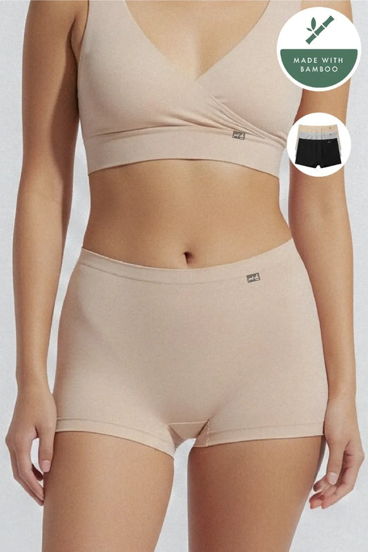 Mid-rise, High Coverage Bamboo Boy Shorts - Pack of 3(Assorted)