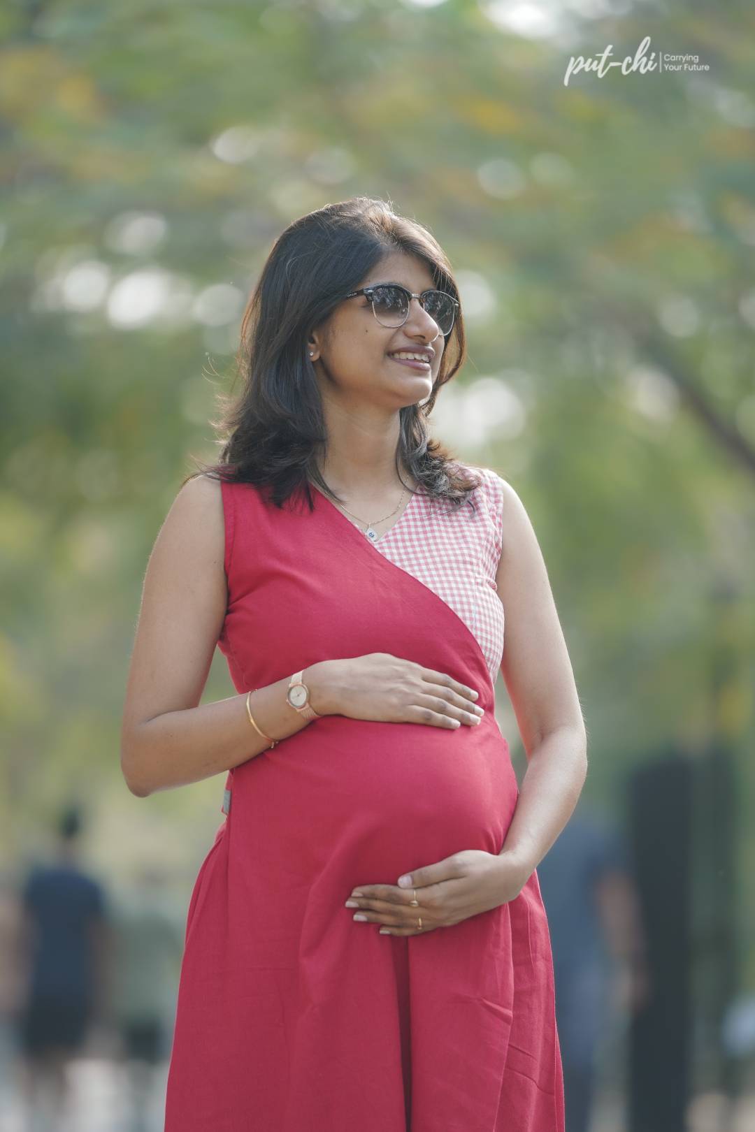 Red Checks Wrap Deepika Maternity Dress