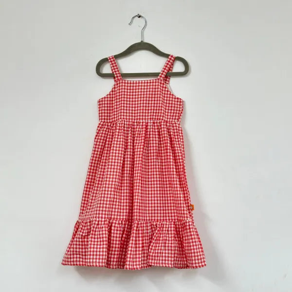 Red Checks Wrap Frock For Little Girls
