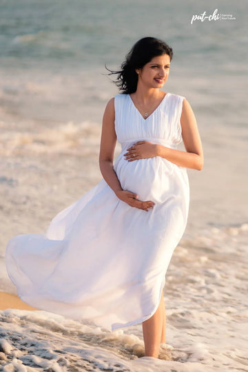 White Fairy Tail Maternity Photoshoot Shoot Dress
