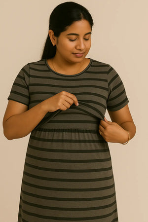 Shadow Stripe Zipless Feeding Gown
