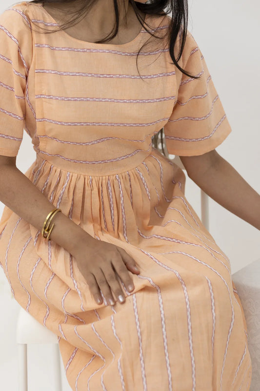 Peach Striped Cotton Nursing Dress