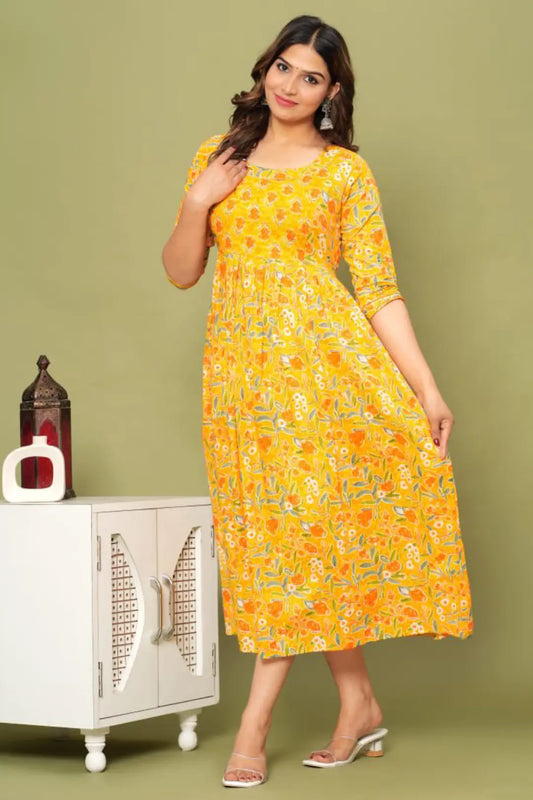 Yellow Floral Ease Maternity Feeding Kurta