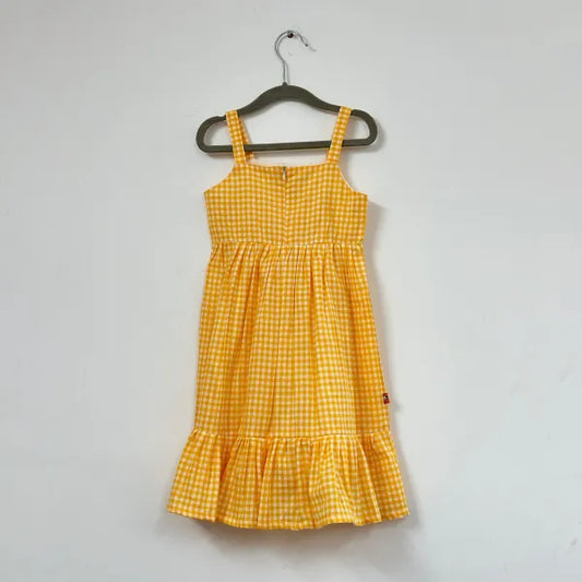 Yellow Charm Check Frock For Little Girls