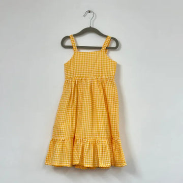 Yellow Charm Check Frock For Little Girls