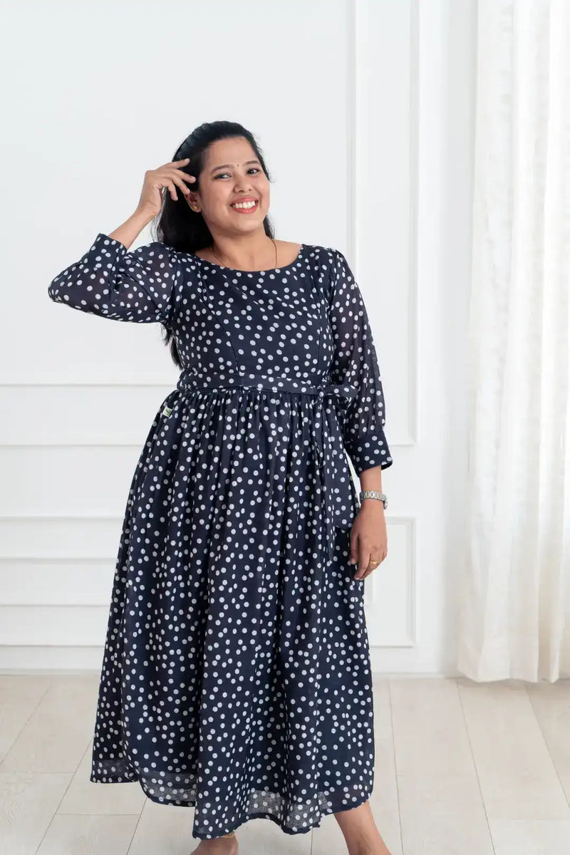 Midnight Dots Flared Feeding Dress