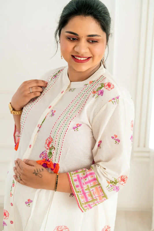 Biscuit Floral Maternity Feeding Kurta