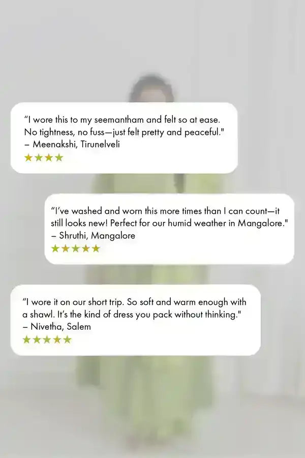 Product review text on a blurred background