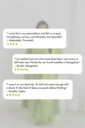 Customer reviews and testimonials featuring five-star ratings praising Bohemian Breeze feeding dress comfort and quality