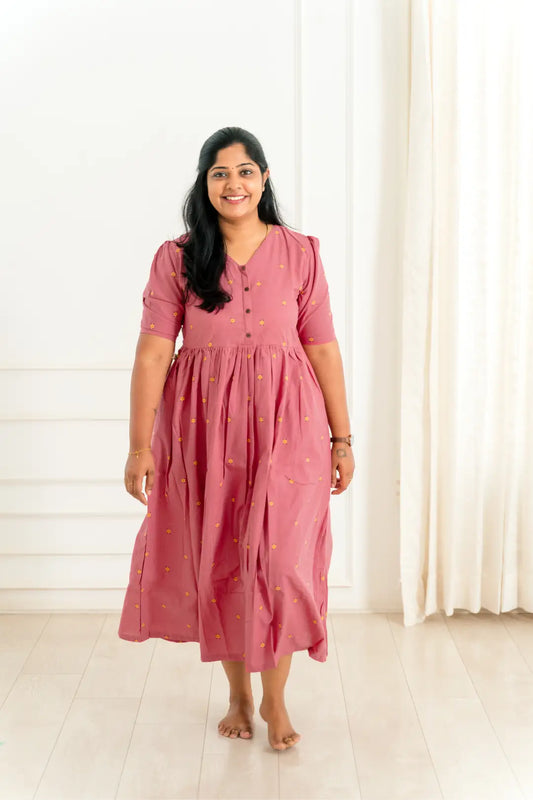 Rosy Blush Maternity Feeding Dress