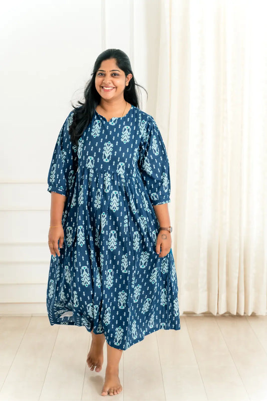 Blue Ikkat Maternity Nursing Dress