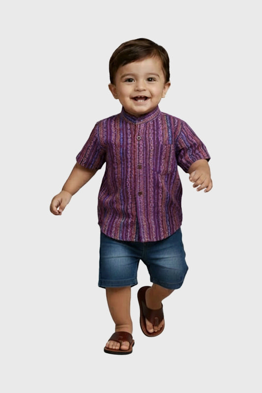 Cotton Shirt(Mini Rainbow & Spotted Lines) - Pack of 2