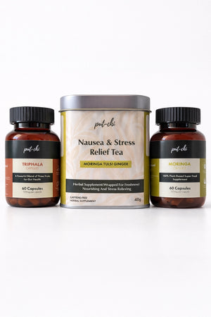 Gentle Detox & Gut Reset Kit -  Triphala & Moringa Capsules & Moringa Ginger Herbal Tea