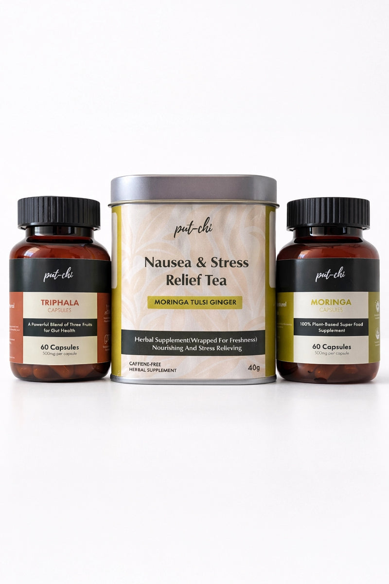 Gentle Detox & Gut Reset Kit -  Triphala & Moringa Capsules & Moringa Ginger Herbal Tea