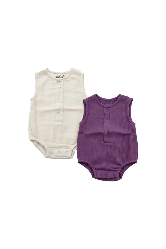 Muslin Romper(Pansy Purple & Cream)- Pack of 2