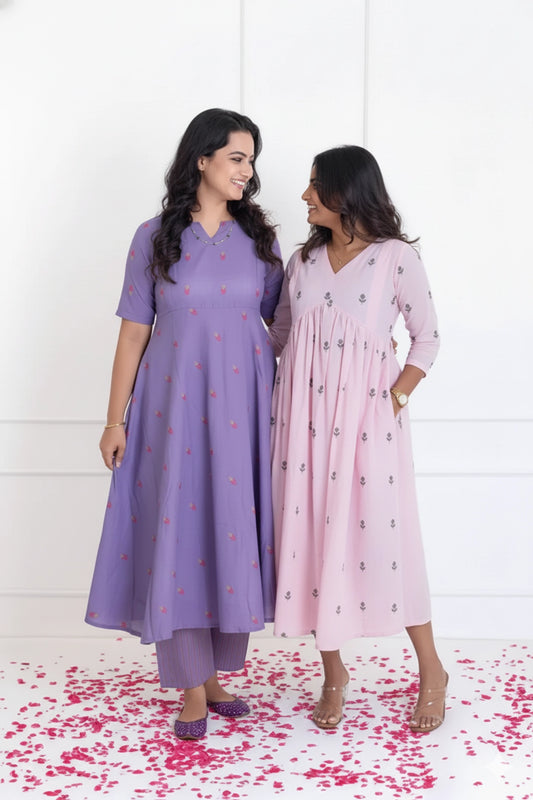 Rose Bud feeding dress & Lavender Bloom Co-ord Set