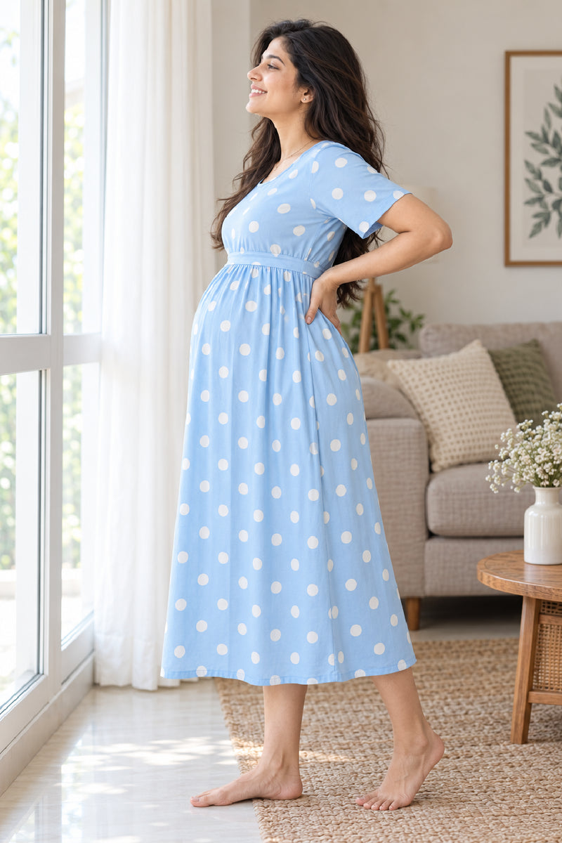 Sky Polka  Zipless Feeding Gown