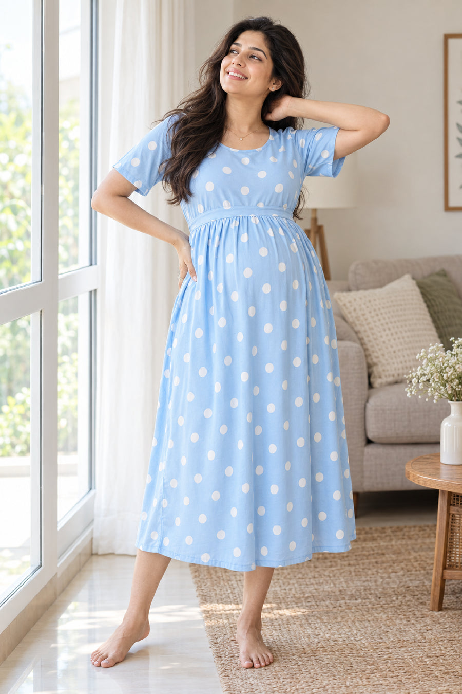 Sky Polka  Zipless Feeding Gown