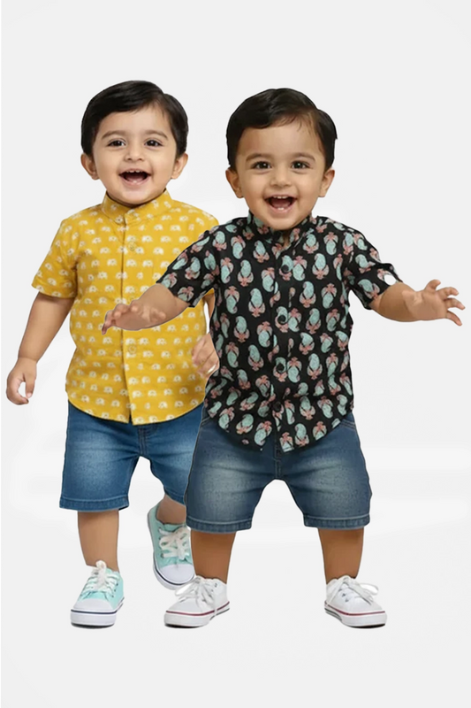 Cotton Shirt(Tiny Tuskers & Twilight Paisley) - Pack of 2