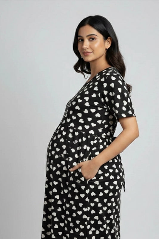 White Heart Zipless Feeding Gown