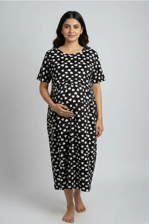 White Heart Zipless Feeding Gown