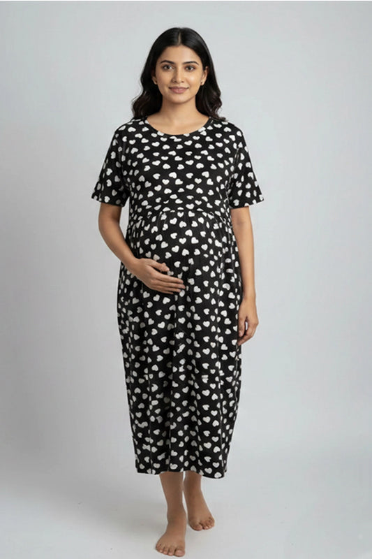 White Heart Zipless Feeding Gown