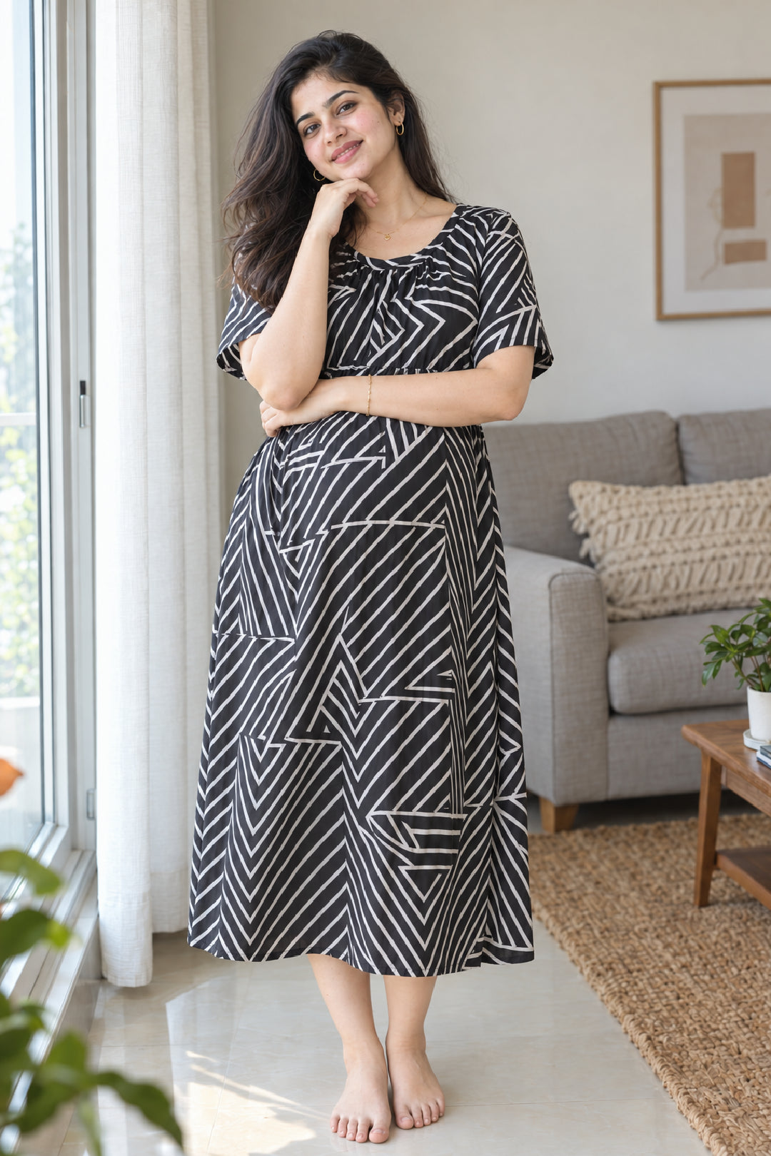 Zebra Maze Zipless Feeding Gown
