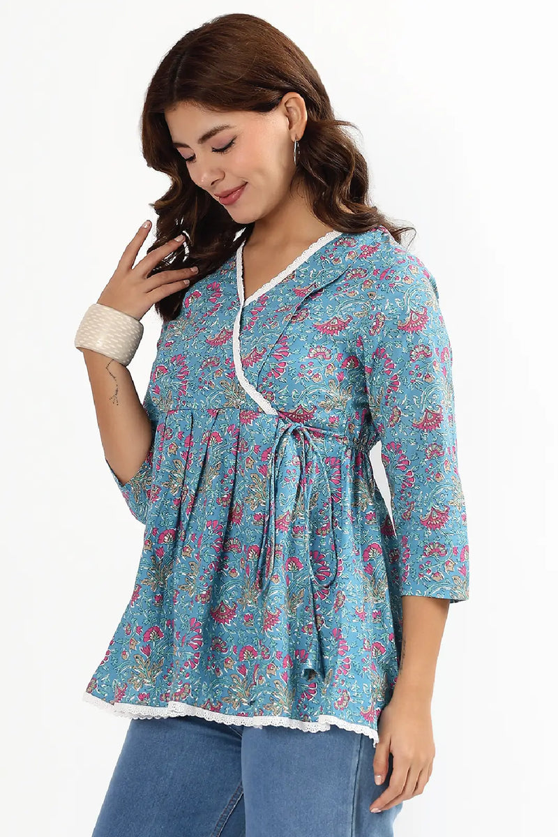 Azure Blossom Feeding Tunic Top