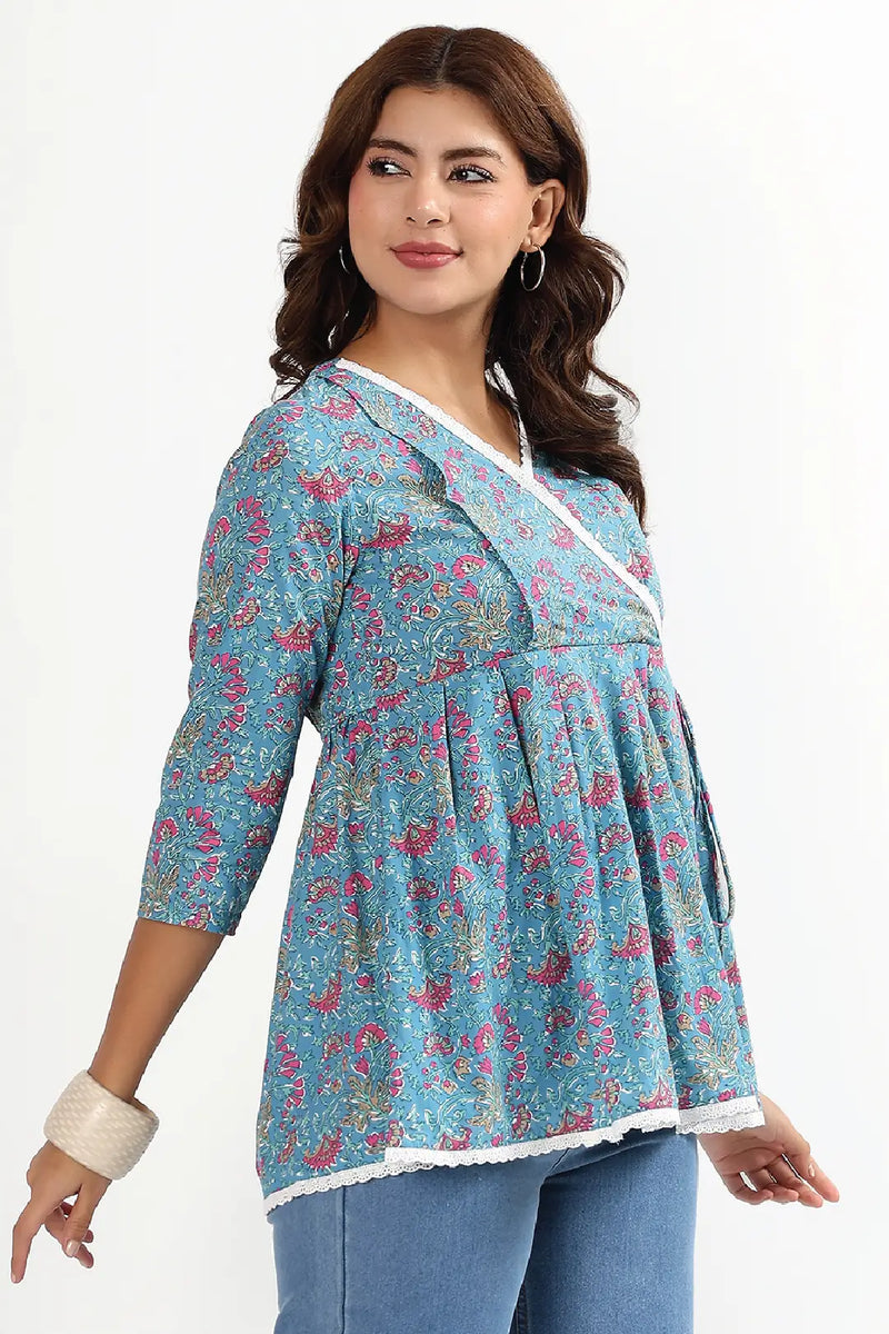 Azure Blossom Feeding Tunic Top
