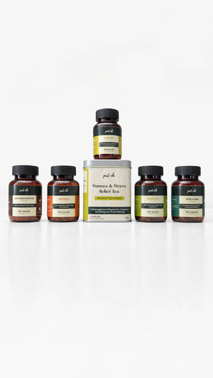 Complete Wellness Kit – Moringa, Triphala, Ashwagandha, Spirulina & Turmeric Capsules, & Moringa Ginger Herbal Tea