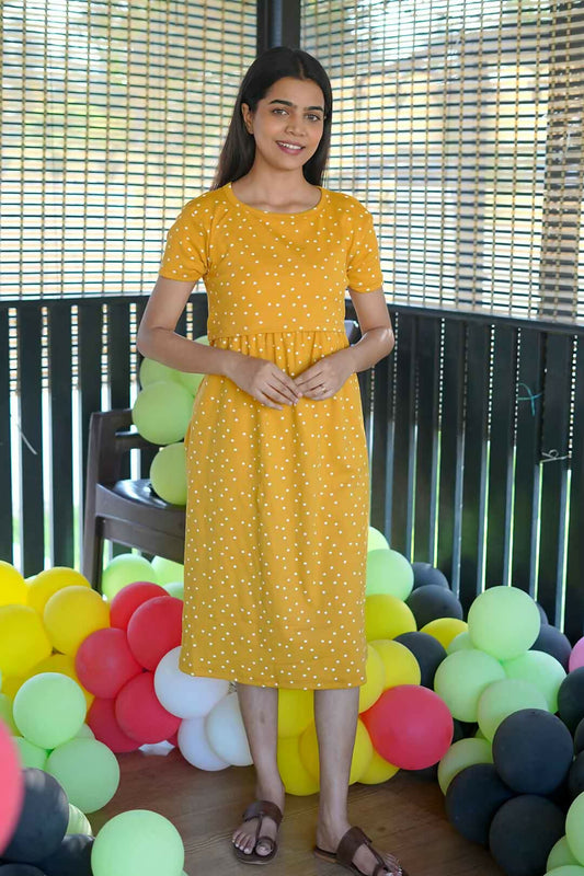 Yellow Polka Dotted Zipless Feeding & Maternity Loungewear